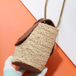 Saint Laurent Mini Manon In Raffia And Aged Vegetable-Tanned Leather Coffee